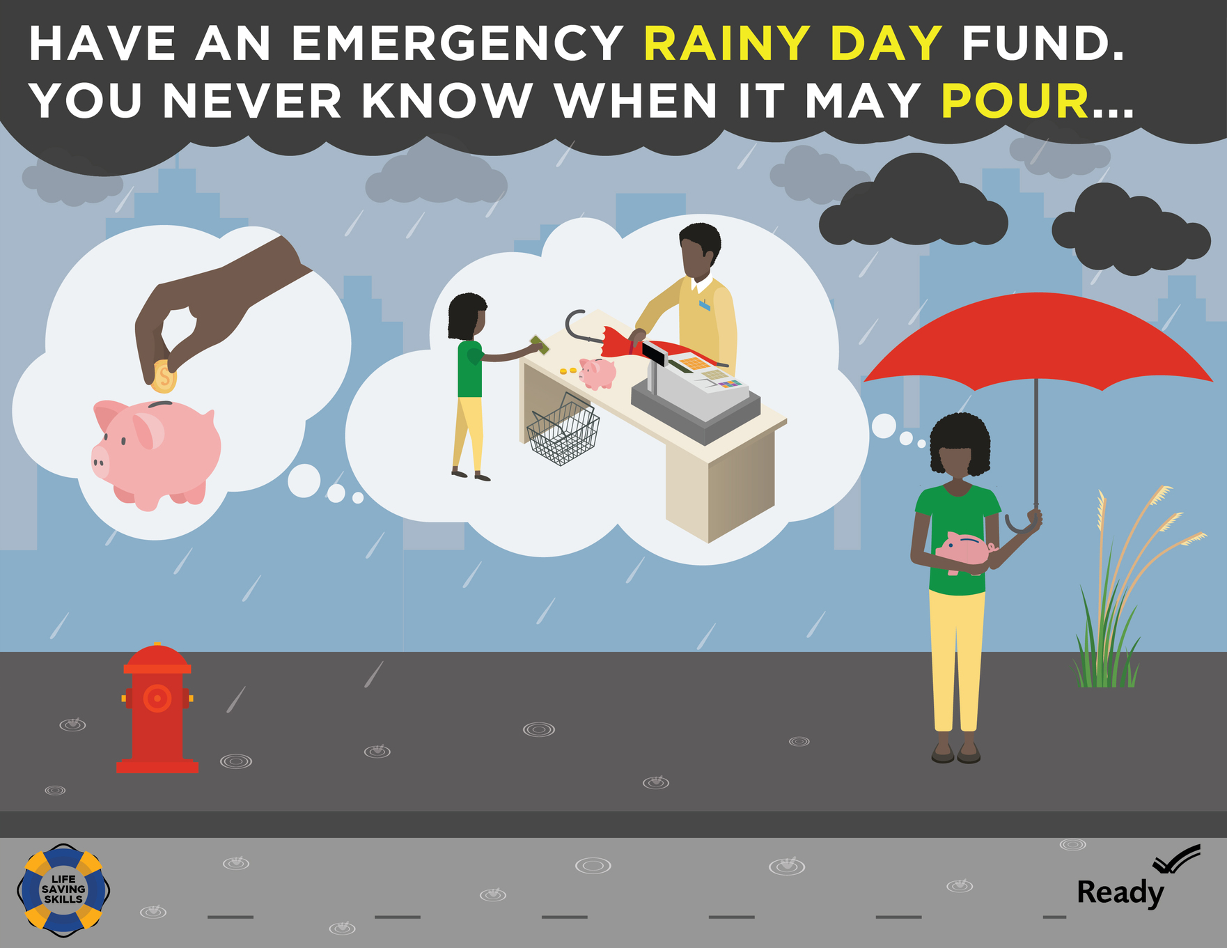 Have an emergency rainy day fund. You never know when it may pour...

 

 
